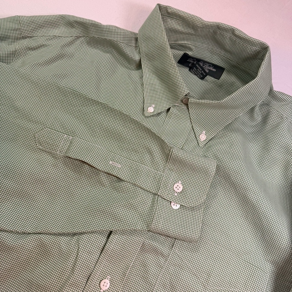Brooks Brothers Country Club XL Button Down Long Sleeve Green Micro Plaid Preppy